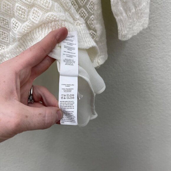 Lucky Brand Cream Open Split Back Knit Sheer Sweater Blouse Top Womens sz Small - Picture 5 of 8